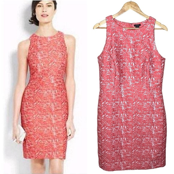 Ann Taylor Coral Textured Lace Embroidered Dress Sz 14 - Picture 14 of 14